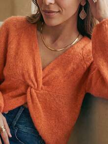 Fall/Winter Vintage Women's Twisted Knot Backless Sweater , Suitable For Daily ,Halloween Casual Dating, Christmas ,Night Reversible Front And Back - Orange - View 8