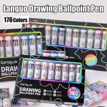 Languo 60/120/176 Colors Oil-Based 1 Pen 10 Colors Ballpoint Pen Set, Student Sketching Drawing Cartoon Character, Fine Line 0.8mm Colorful Gel Pen, Rich Colors Smooth Writing Creative Ballpoint Pen Cute Girl Style Stationery, Suitable For Diary Writing, Marking, DIY Painting, Note-Taking, Back To School Gift - Multi-color Ballpoint Pen - View 2