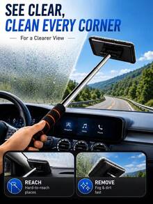 1/3/4pcs Telescopic Car Windshield Cleaning Tool Set, With Metal Rod And Detachable, Washable, Reusable Microfiber Cleaning Pads, Extendable Long Handle Car Glass Cleaning Brush, Suitable For Removing Fog, Dust And Stains On Car Windows, Ideal For Daily Car Maintenance And Seasonal Deep Cleaning - Multicolor - View 2