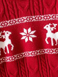Girls' Elegant Deer Pattern Round Neck Cable Knit Pullover Sweater, Suitable For Christmas, Casual Wear, Spring, Autumn, Winter - Red - View 5