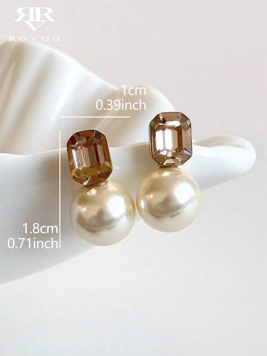 1 Pair Exquisite Elegant Small Faux Pearl Geometric Decor Stud Earrings Suitable For Women's Daily Casual Wear - Yellow Gold - View 1