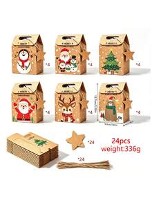 24pcs Christmas Kraft Paper Gift Boxes With Red Ribbon, Small Christmas Paper Gift Boxes, 6/8 Holiday Patterns Available (Santa Claus, Snowman, Gingerbread Man, Reindeer, Bell), Winter Party Favor Bags, Suitable For Classroom Gift Exchange Decoration, Holiday Gift Packaging Boxes - Kraft Paper Bag - View 17