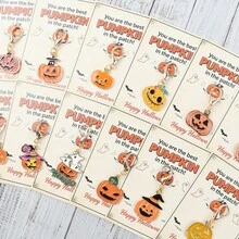12pcs Halloween Pumpkin Keychain, Funny Jack‑O‑Lantern Charm With Card, You Are The Best Pumpkin In The Patch Keepsake Bag Pendant Holiday Gift - Multicolor - View 3