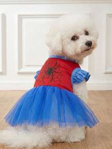 LUCKIE PAW 1 buah Gaun Tulle Gaya Putri Lucu dengan Lengan Bergelombang Motif Laba-laba & Kelelawar, Cocok untuk Anjing Kecil Chihuahua, Pakaian Hewan Peliharaan Musim Pernikahan, Cocok untuk Kucing & Anjing, Dalam & Luar Ruangan - MultiWarna - View 4