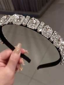 1pc Exquisite Elegant Rhinestone Square Hair Hoop, Headband, Hair Tie, Hair Accessory, Headband, Hair Ornament - Multicolor - View 4
