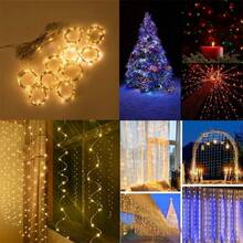 1pack Christmas Garland Festoon LED Curtain String Lights Battery Powered 8 Mode Lighting Wedding Fairy Light Halloween Christmas Decoration For Home Bedroom Garden - AA Battery Powered Curtain Lights - View 12