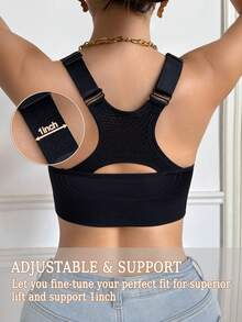 Adjustable Support Racerback Women's Sports Bra, Zero‑Bounce For Running & HIIT, Removable Pads, High Support For Large Bust, For Gym Jogging Training - Black - View 5