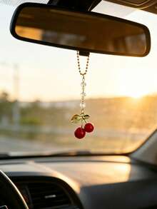 1pc Cherry Car Rearview Mirror Hanging Decoration, Car Interior Decoration Pendant, Car Interior Accessory - A - View 4