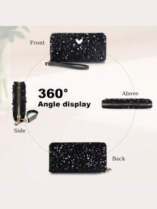 1pc Sequin Glitter Long Wristlet Clutch Wallet, Butterfly Decor Zipper Style, Evening Party Date Handbag, Ideal Gift For Women - Multicolor - View 8