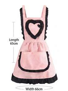 1PC Customizable Text Embroidered Cute Princess Dress Apron, Maid Style Apron, Heart Design Large Pocket Apron, Hand Drying Apron, Adjustable Apron, Art Studio Apron, Beautiful - Multicolor - View 11