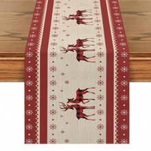 1pc Red And Black Buffalo Plaid Reindeer Design Christmas Table Runner, Christmas Tablecloth, Christmas Long Tablecloth, Faux Linen Polyester Material, Gift, Protective Cover, Rectangular Tablecloth, Washable, Suitable For Home Dinner, Coffee Table, Kitchen And Dining Room Decoration, Table Decoration Party And Scene Decoration, Home Decor, Outdoor Patio Table Runner Decoration, Entryway Decoration, Fireplace Mantle Decor - Red - View 12