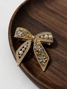 極簡奢華水晶大蝴蝶結側夾小眾設計彈簧髮夾 慵懶休閒風裝飾髮飾 - 彩色 - 查看 2