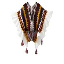 Women's Tassel Shawl Scarf, Soft Warm Bohemian Style Open Front Cape Cardigan - Multicolor - View 13
