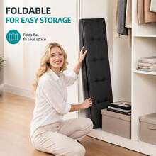 Foldable Linen Look Storage Ottoman Bench With Removable Divider, Button Tufted Padded Seat, Large Capacity Storage Chest, End Of Bed Bench Footrest Stool For Bedroom Living Room Entryway, Easy Assembly - Black - View 4