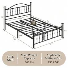 Victorian Style Metal Bed Frame Queen Size With Headboard & Footboard, Heavy-Duty Platform No Box Spring Needed, Noise-Free Steel Slats Under Bed Storage - Black - View 3