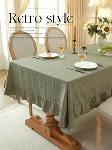 1pc Dark Green Leaf Border French Country Tablecloth, Romantic French Style Decorative Cloth, Kitchen / Dining Room / Room / Home / Dining Table / Coffee Table Universal, Suitable For Kitchen Home Decor Kitchen Decor Room Decor Dining Table Decor Dining Table Decor Coffee Table Dining Room Tablecloth Square Tablecloth - Dark Green - View 2