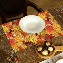 1/4/6pcs Autumn Series Acorn Pine Cone Autumn Leaf Pattern Printed Placemats Suitable For Home Kitchen/Heat-Resistant Table Protector Kitchen Dining Table Party Scene Decoration - Multicolor - View 12