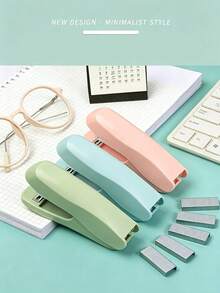 1pc Solid Color Office Stapler, Lightweight Effortless Stapler, Multi-Function Durable Student Stapler, Small Portable Binding Machine, Student Stapler, Office - Default - View 7