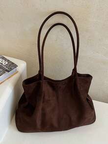 2026 Spring New Coffee Brown & Black Suede Vintage Large Capacity Business Commuter Women's Shoulder Underarm Bag - Coffee - View 7