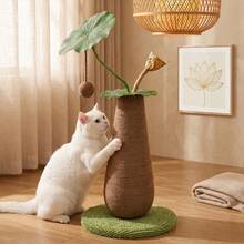 Lotus Leaf Shaped Vertical Cat Scratching Post, Durable Natural Sisal Cat Scratching Board, Suitable For Indoor Kittens And Adult Cats; Stable Base Anti-Tip Vertical Scratching Tower, Protects Furniture, Cat Claw Scratching Toy - Mocha Brown - View 2