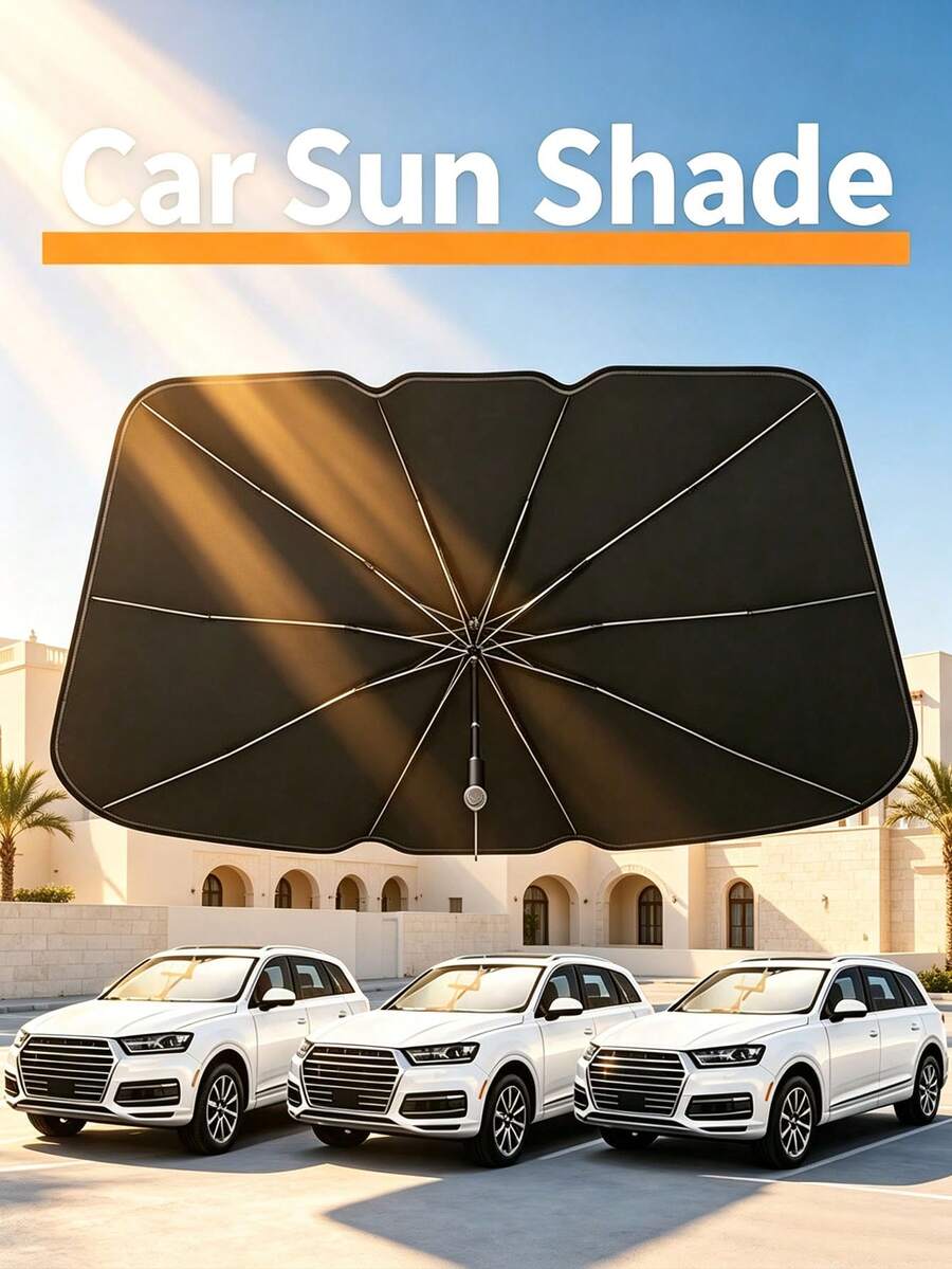 1pc Car Windshield Sun Shade, Upgraded Car Windshield Sun Shade [Cooling 55°F] With Heat Insulation Coating, Foldable Sun Umbrella With Flexible Handle And Ribs, Reflective Sun Shade Provides Ultimate Protection For Car Interior, Cool Reflective Sun Shade, Suitable For Cars, Off-Road Vehicles, Trucks, Small Sedans, SUVs And Hatchbacks. National Day Gift, Halloween Gift, Christmas Gift