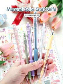 1/4pcs Manual Retractable Craft Knife & Pen Set - Morandi Craft Tools, Morandi Color Scheme, Replaceable Blades, Suitable For Scrapbooking, Business Card Printing, DIY Paper Crafts, Scrapbooking Supplies, Precision Cutting Tools - Multicolor - View 2