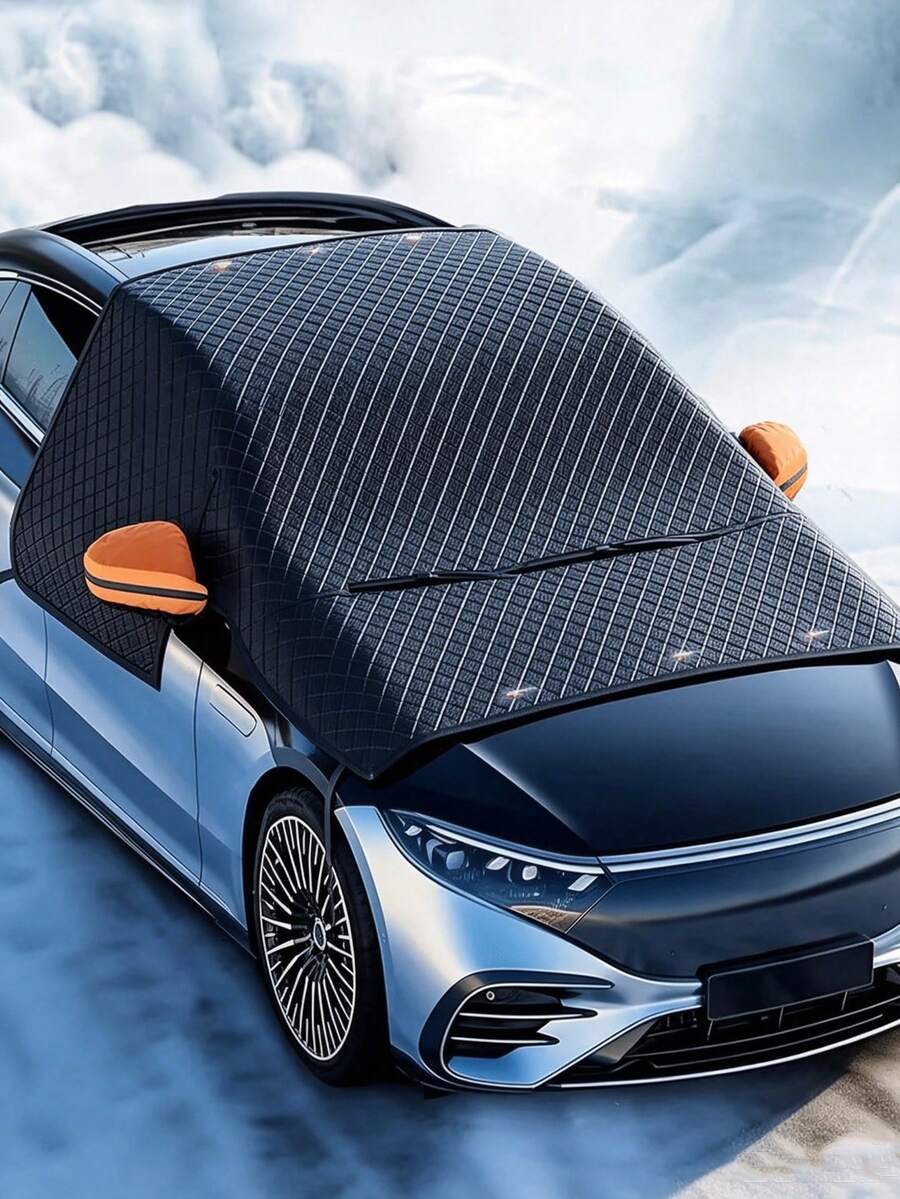2pcs Thickened Heavy Duty Car Front Windshield Snow Cover, All-Season Snow Shield, Night Reflective Rearview Mirror Strip, Built-In Magnetic Fixation, Foldable And Easy To Store, Quick Installation And Removal, Non-Detachable, Fits Most Vehicles, Winter Outdoor Parking Snow And Frost Protection, Winter Outdoor Essential, Gift Essential, Christmas Gift, New Year Gift, Car Essential, Great Winter Gift For Dad And Boyfriend