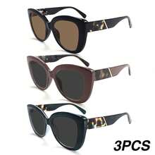 3Pcs Large Frame Tea-Colored Gray Reading Glasses, Minimalist Solid Color Frame, Unique Temple Design, With High-Quality Metal Hinges, Suitable For Women's Daily Wear - Brown + Gray - View 10