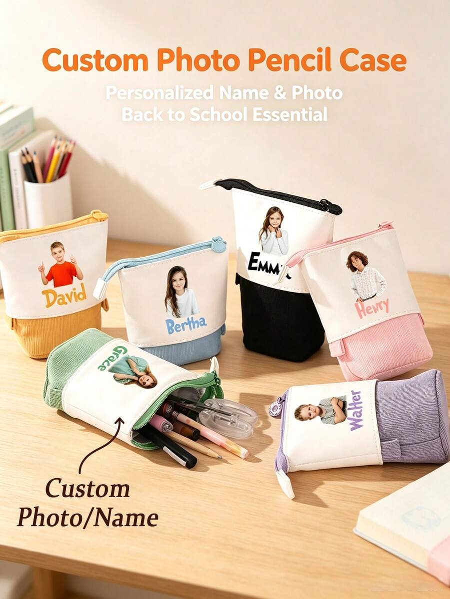 Customizable Telescopic Pencil Case/Stationery Storage Bag, Personalized With Photo And Name, Suitable As Teacher Or Student Gift, Women's Makeup Bag, End Of Semester Or Summer Camp Gift