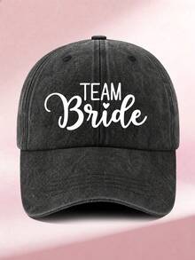 1pc Women's Bridal Party Print Washed Baseball Cap, Bachelorette Party Cursive Letter Hat, Retro Distressed Adjustable Cap For Wedding Bridal Shower - A - View 6
