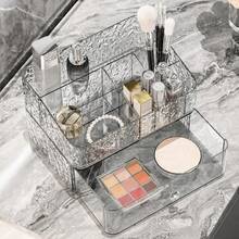 Transparent Cosmetic Storage Box 7-Compartment Deep Makeup Organizer Display Box Lipstick Holder Suitable For Lipsticks, Makeup Brushes, Skincare Products, Lip Gloss, Fits Vanity Countertop And Bathroom Sink - Multicolor - View 2