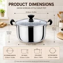 Japanese Minimalist 24cm Extra Thick Soup Pot (1pc) High-End Stainless Steel Modern Style Pot, 9.5in, Heat-Resistant Handle, Dishwasher , Multi-Functional, Daily Kitchen Use, Silver - View 9