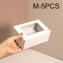 1/5/10pcs Rectangular Kraft Paper Gift Boxes With Transparent Window, Mini Gift Boxes For Baking, Candy, Chocolate, Jewelry Display, Suitable For Wedding Favors, Bridal Shower, Bachelorette Party, Bridesmaid Invitation And Birthday Party Decoration - White - View 8