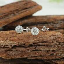 925 Sterling Silver Sparkle Crystal Round Disco Ball Opal Stud Earrings For Women 6/8/10/12mm - White - View 7