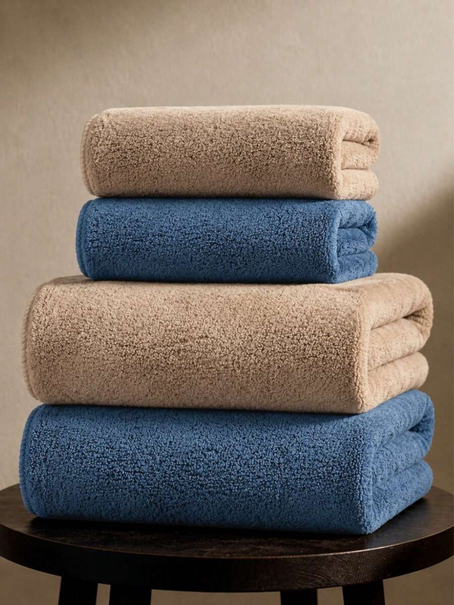 柔軟 2/4 件組浴巾套裝-2 件大浴巾、2 件手巾,高吸水、快乾、輕量毛巾系列,適用浴室、健身房與 SPA 的高級毛巾 - 灰藍色 - 查看 1