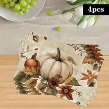 1/4/6pcs Autumn Series White Pumpkin & Autumn Leaf Floral Print Placemats, Heat-Resistant Table Mats For Home Kitchen, Table Protection, Kitchen Dining Table, Party Decor - Multicolor - View 15