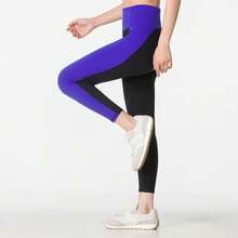 Under Armour Project Rock Women's Colorblock Cropped Leggings HeatGear Quick-Dry High-Stretch Fitness Training Pants - Black/Blue - View 3