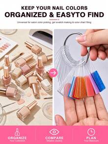 Clear Rectangle Nail Sticks 50Pcs With Open Buckle Ring, Nail Art Gel Polish Color Sample Display Board, Practical Manicure Tool For Salon Use - Multicolor - View 12