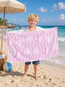 1pc Cartoon Pink Octopus Wave Pattern Children's Beach Towel, Super Soft Microfiber Extra Large Beach Blanket, Super Absorbent Bath Towel, Suitable For Travel, Swimming Pool, Diving, Surfing, Yoga, Camping, Available In Multiple Sizes, Beach Accessories - Multicolor - View 8