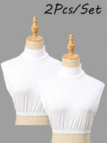 2PCS Women Solid Color Square Neck Mock Collar Neck Cover, Fitted Modesty Panel, Casual Versatile Style Multi-Color Options Suitable For Daily Wear - Solid Color - View 8