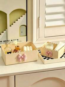 1pc Bowknot Storage Box, Vanity Makeup Organizer, Bathroom Countertop Storage, Desktop Stationery Organizer - Multicolor - View 6