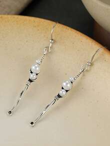 Gmzalx Exquisite Vintage Twisted Vine Long Textured Ear Hooks, Niche Style Women's Jewelry, Elegant Gift For Dating And Outing Occasions - Silver - View 5
