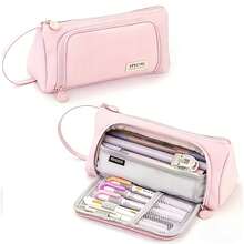 Triangular Pencil Case, Multi-Compartment Stationery Storage Bag, Zippered Pencil Pouch, Portable Pen Holder, Large Capacity Writing Tools Organizer, Desktop Storage Accessory, Manuscript Supplies, Document Organizer Bag, Desktop Stationery, School Supplies, Office Supplies - Pink - View 7