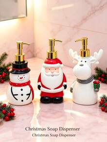 Christmas Santa Claus Painted Liquid Dispenser Bottle, Suitable For Bathroom Hand Soap, Shampoo, Body Wash, Conditioner Refillable Pump Bottle - Multicolor - View 10