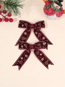 2PCS Christmas Snowflake Tulle Streamer Bows For Girls Festive Grosgrain Ribbon Decor Alligator Clips Holiday Party Hair Clips Kids Hair Accessories - Red - View 4