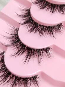 7 Pairs Natural Look False Eye Lashes Clear Band Wispy Fluffy And Soft Faux Mink Spiky Lashes Makeup Extension - Black - View 3