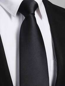 Men's Polyester Solid Color Tie, Lightweight Casual Formal Accessory - Black - View 1
