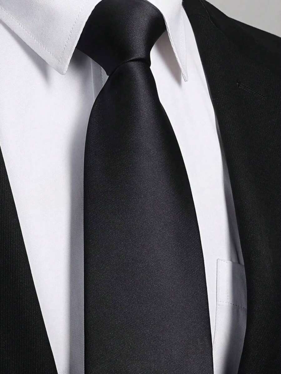 Men's Polyester Solid Color Tie, Lightweight Casual Formal Accessory - Black - View 1