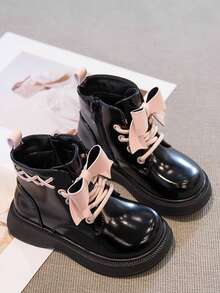 Sepatu Bot Anak Perempuan Model Putri dengan Pita, Sepatu Bot Anti Selip Terbaru - Hitam - View 2