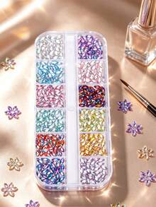 12 Grids Mixed Color Marquise Rhinestone Nail Charms, Popular Irregular Flatback Nail Gems, DIY Nail Art Decorations, Christmas Home Manicure Must-Have - Baby Pink - View 5